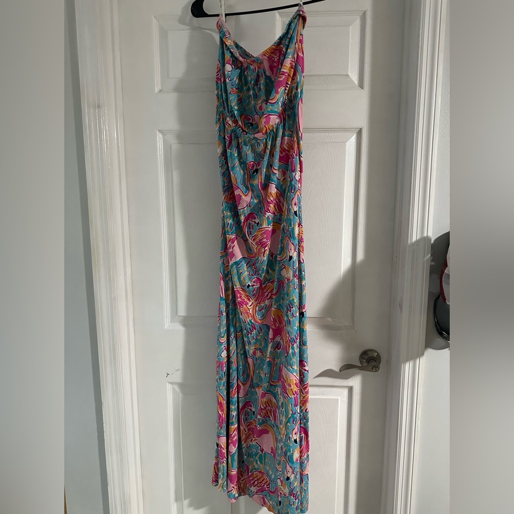 Lilly Pulitzer Flamingo “Perl & Eat” Matilda Prima strapless maxi dress